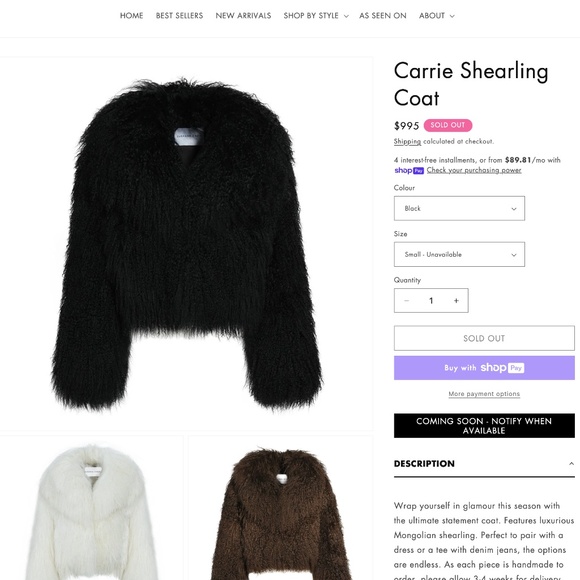 Susanna Chow CARRIE Shearling Coat • Size Small - Picture 1 of 9